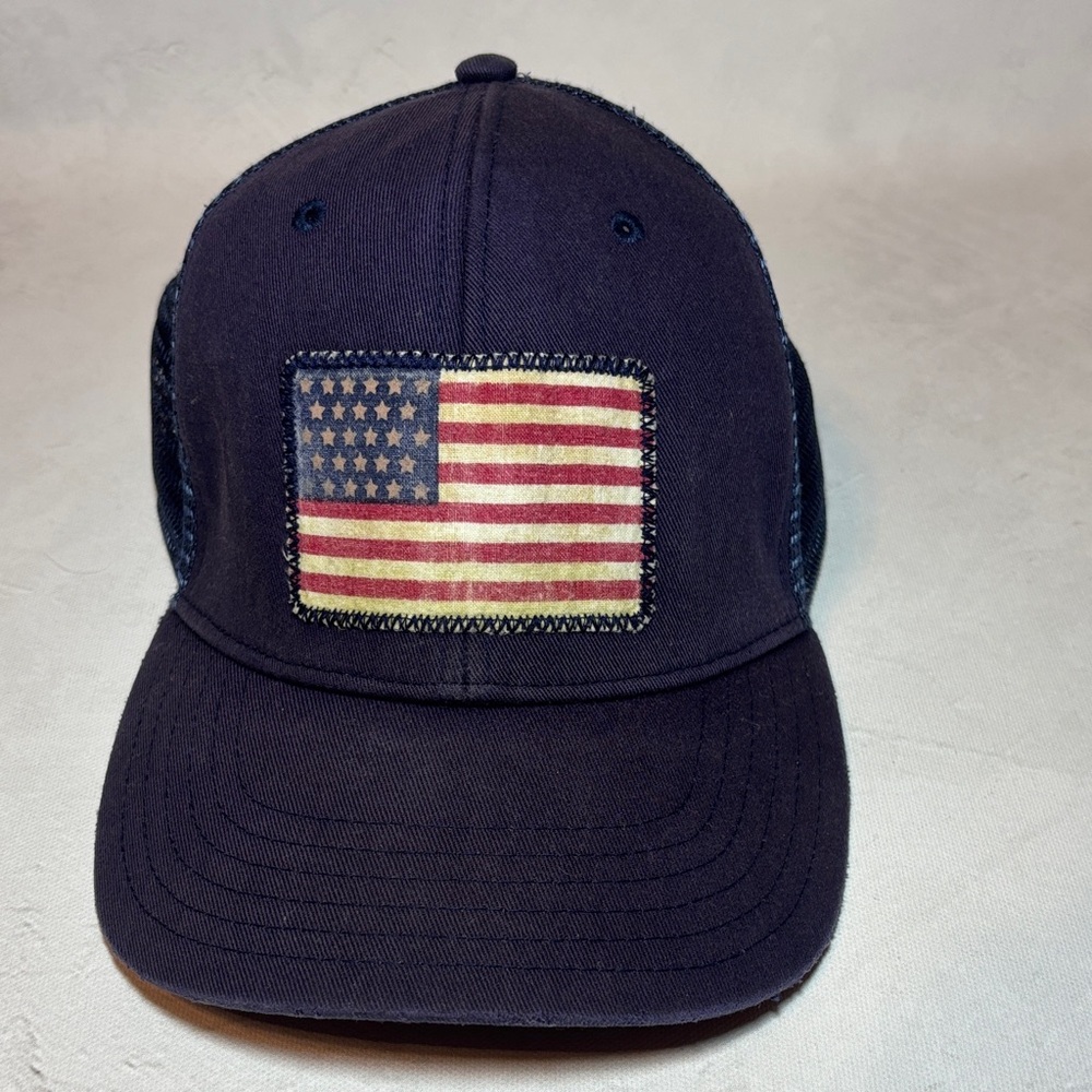Vineyard Vines Navy Distressed Flag Patch Mesh Back Hat, Cap